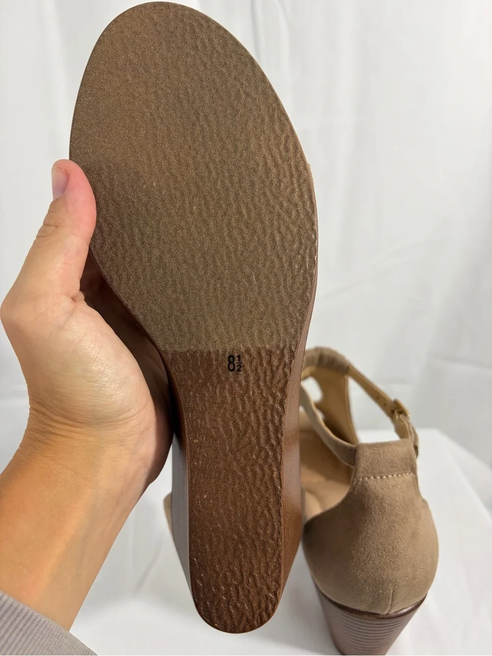 Wedge Sandals - Taupe Suede Women's Ankle Strap